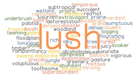 Synonyms and analogies for "lush" in English grouped by meanings. Translation Context Grammar Check Synonyms Conjugation. Conjugation Documents Dictionary ... 